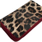 Leopard Double Zip Around Wallet with Wristlet Strap