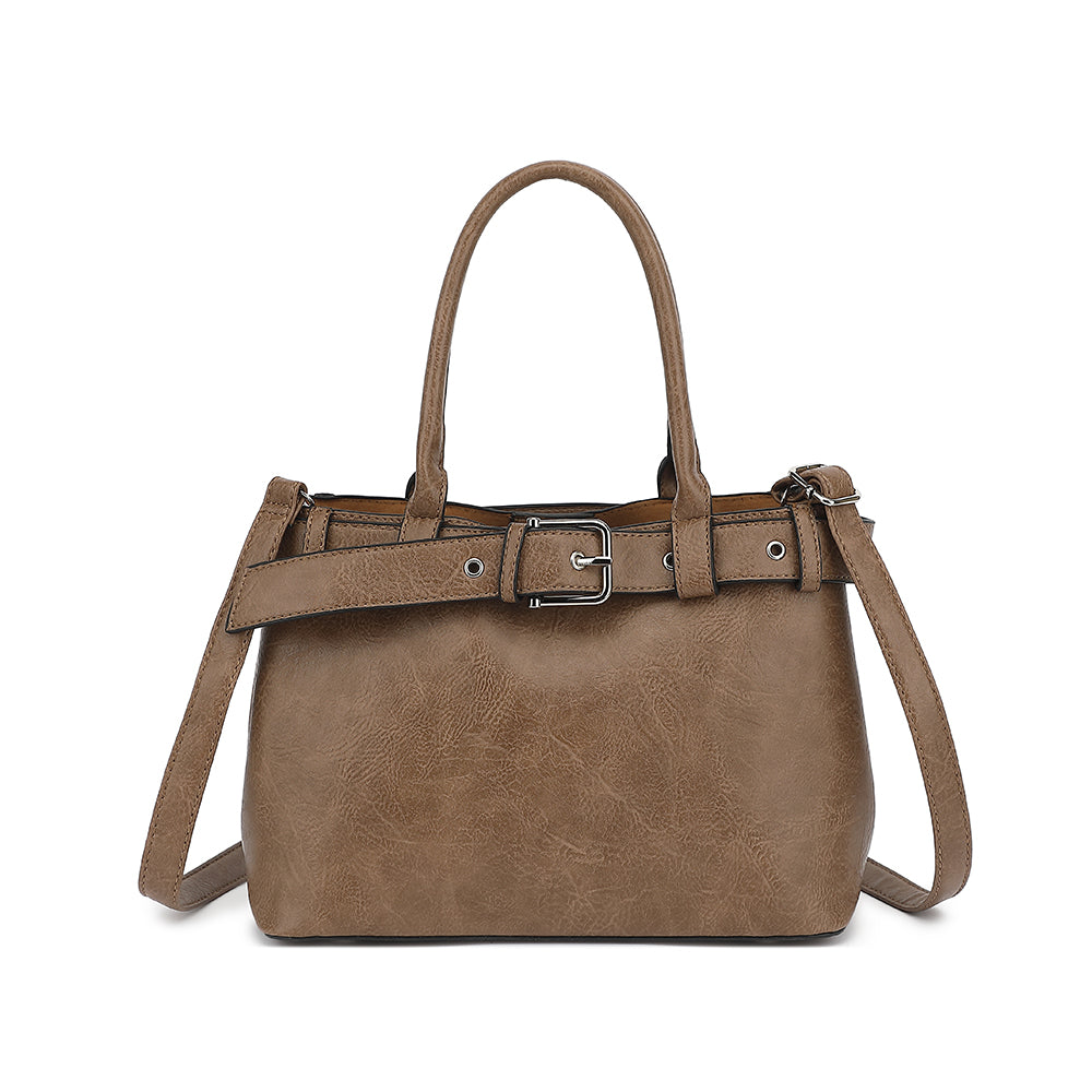 Belted Triple Compartment Satchel with Detachable Crossbody Strap 1894L