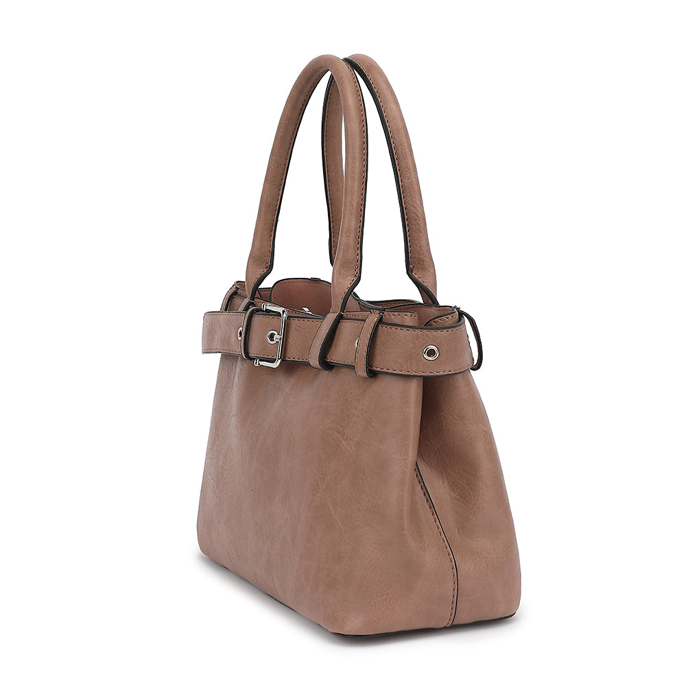Belted Triple Compartment Satchel with Detachable Crossbody Strap 1894L