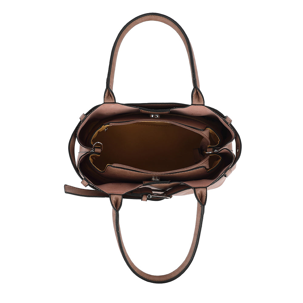 Belted Triple Compartment Satchel with Detachable Crossbody Strap 1894L