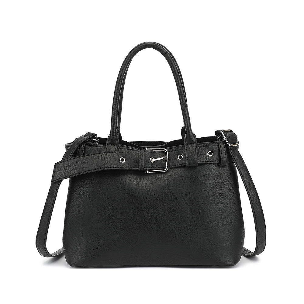 Belted Triple Compartment Satchel with Detachable Crossbody Strap 1894L