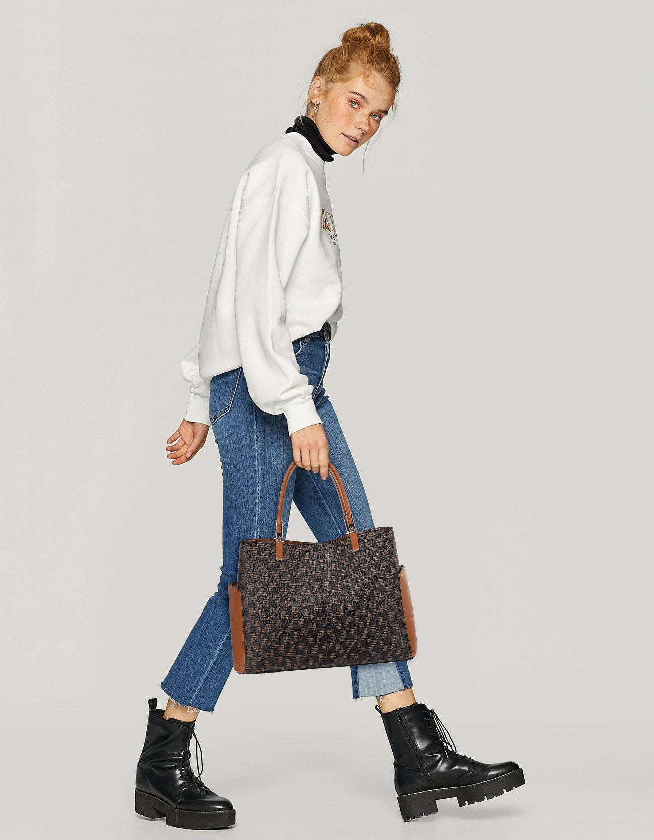 Triple Compartment Satchel with Crossbody Strap 1894