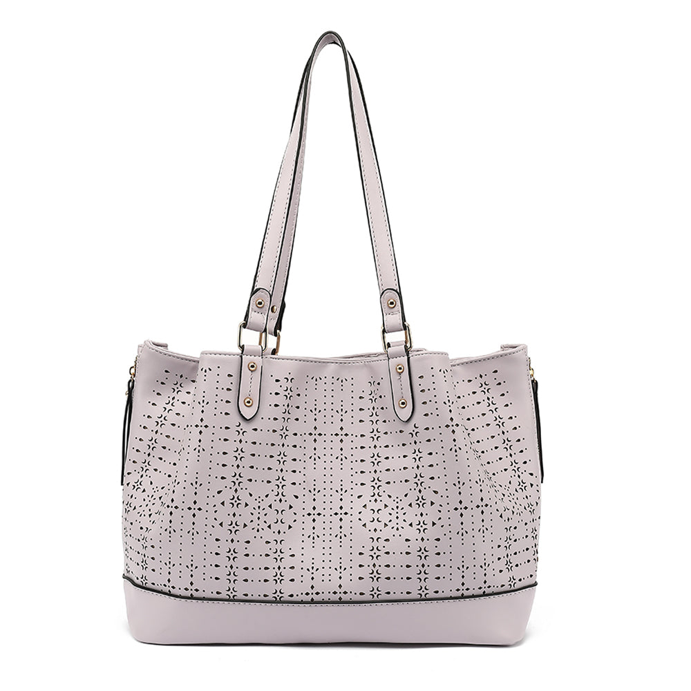 Triple Compartment Perf Nubuck Tote