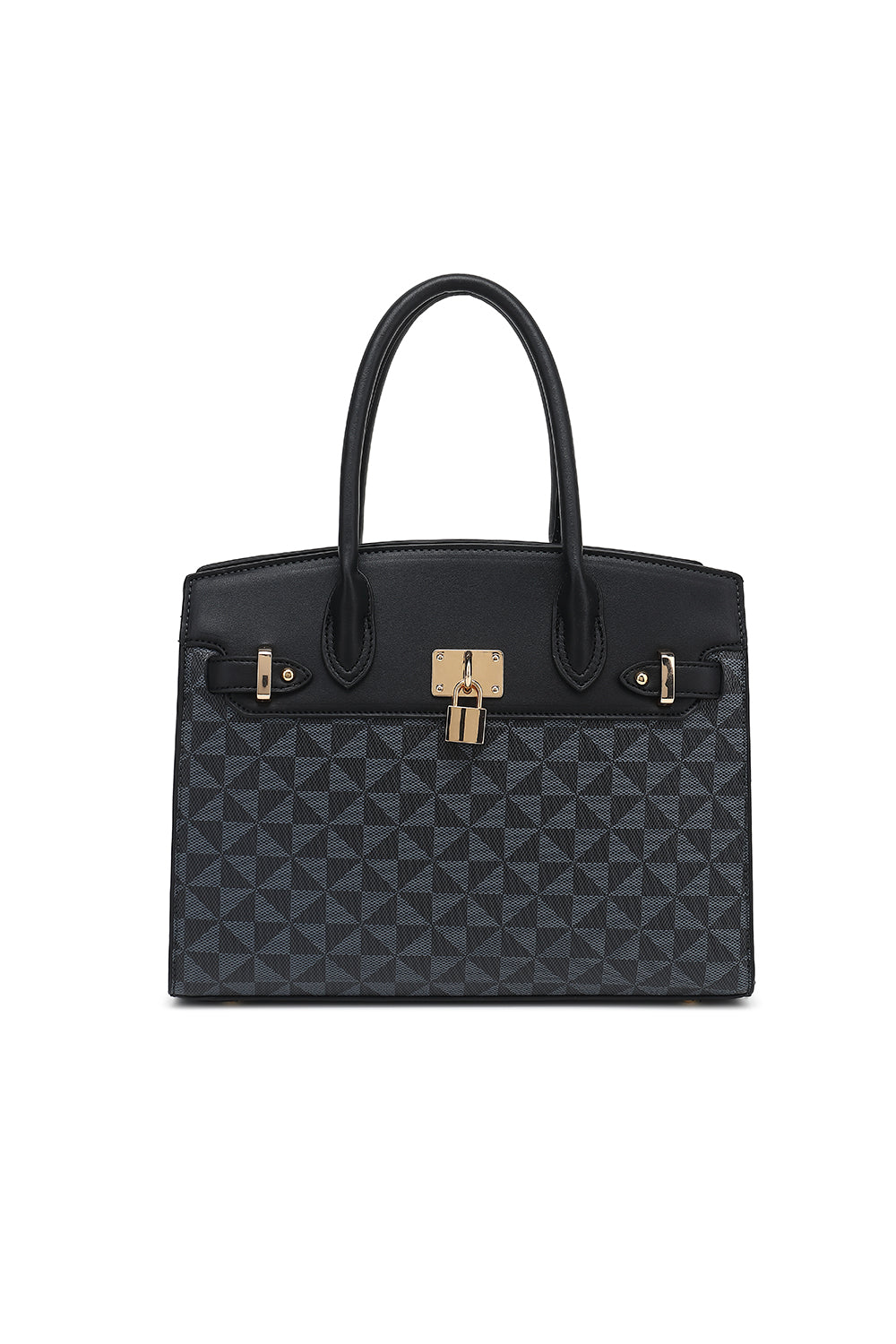 Geometry Double Handle Satchel with Lock Hardware