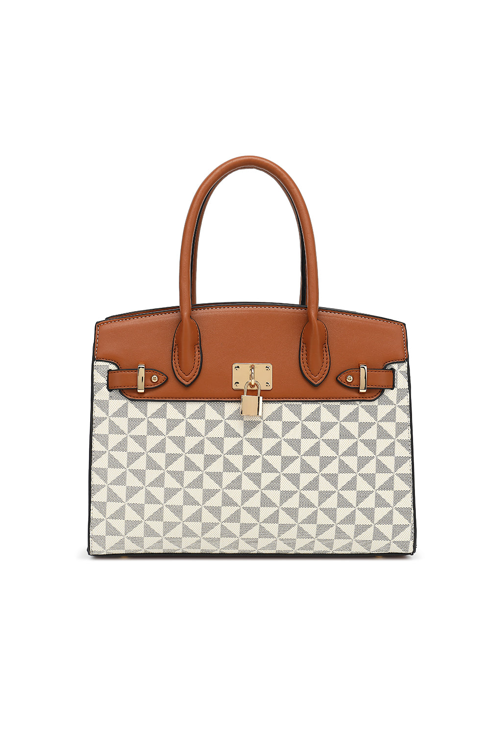 Geometry Double Handle Satchel with Lock Hardware