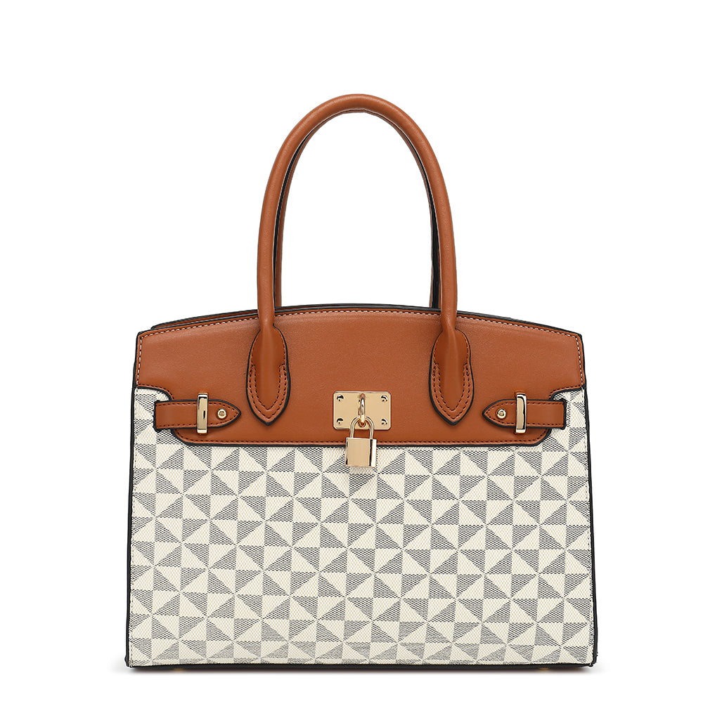 Geometry Double Handle Satchel with Lock Hardware