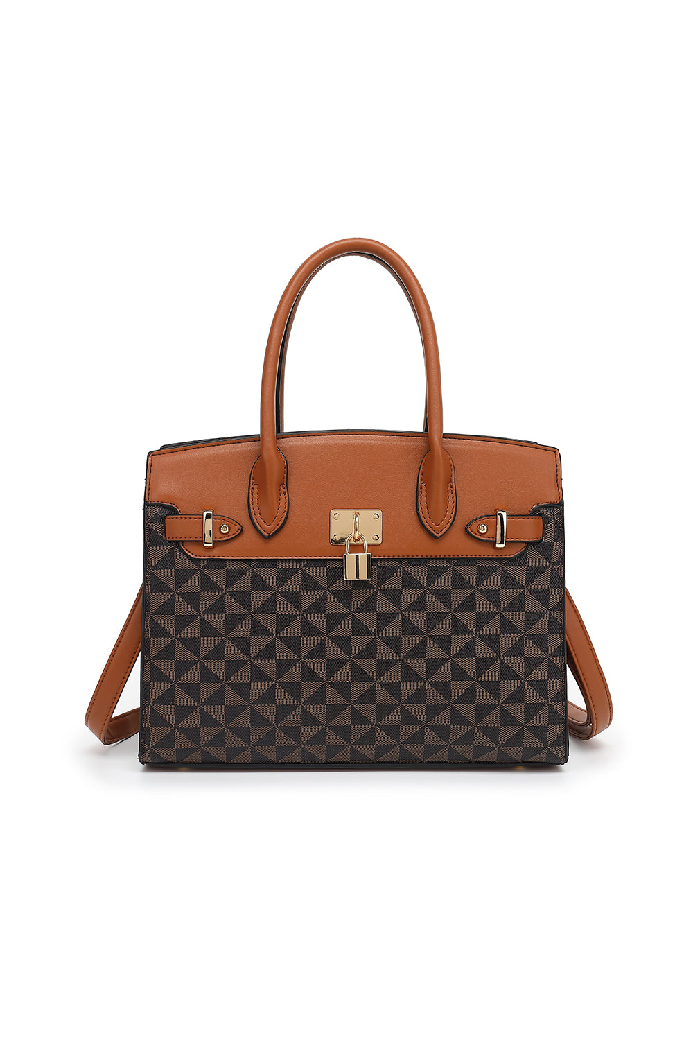 Geometry Double Handle Satchel with Lock Hardware