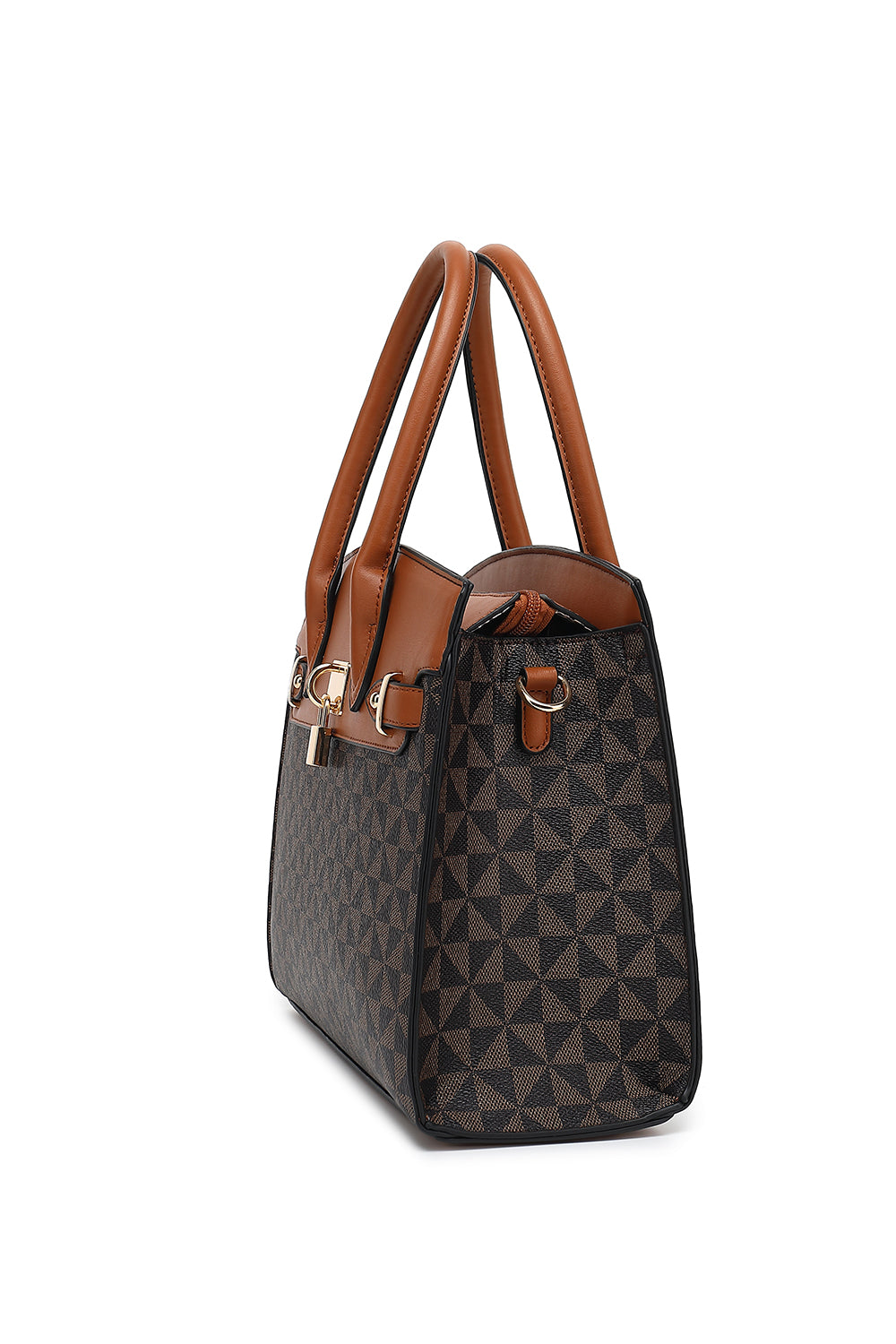 Geometry Double Handle Satchel with Lock Hardware