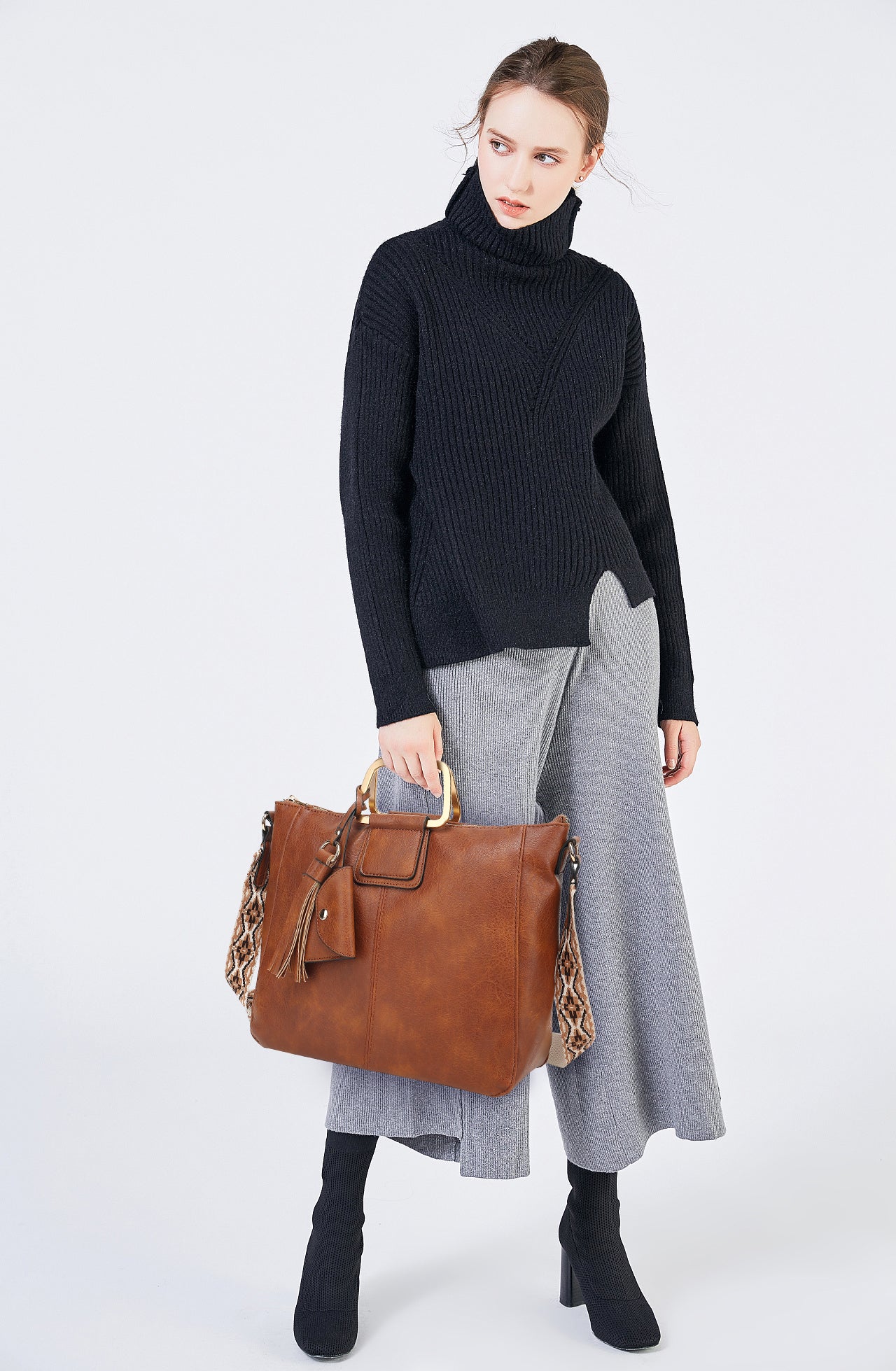 RING HANDLE SATCHEL WITH GUITAR STRAP