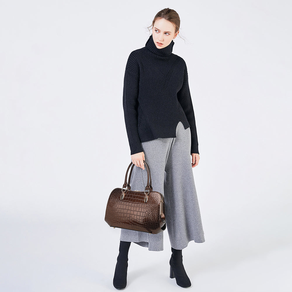 Croco Patent Leather Frame Satchel 2315