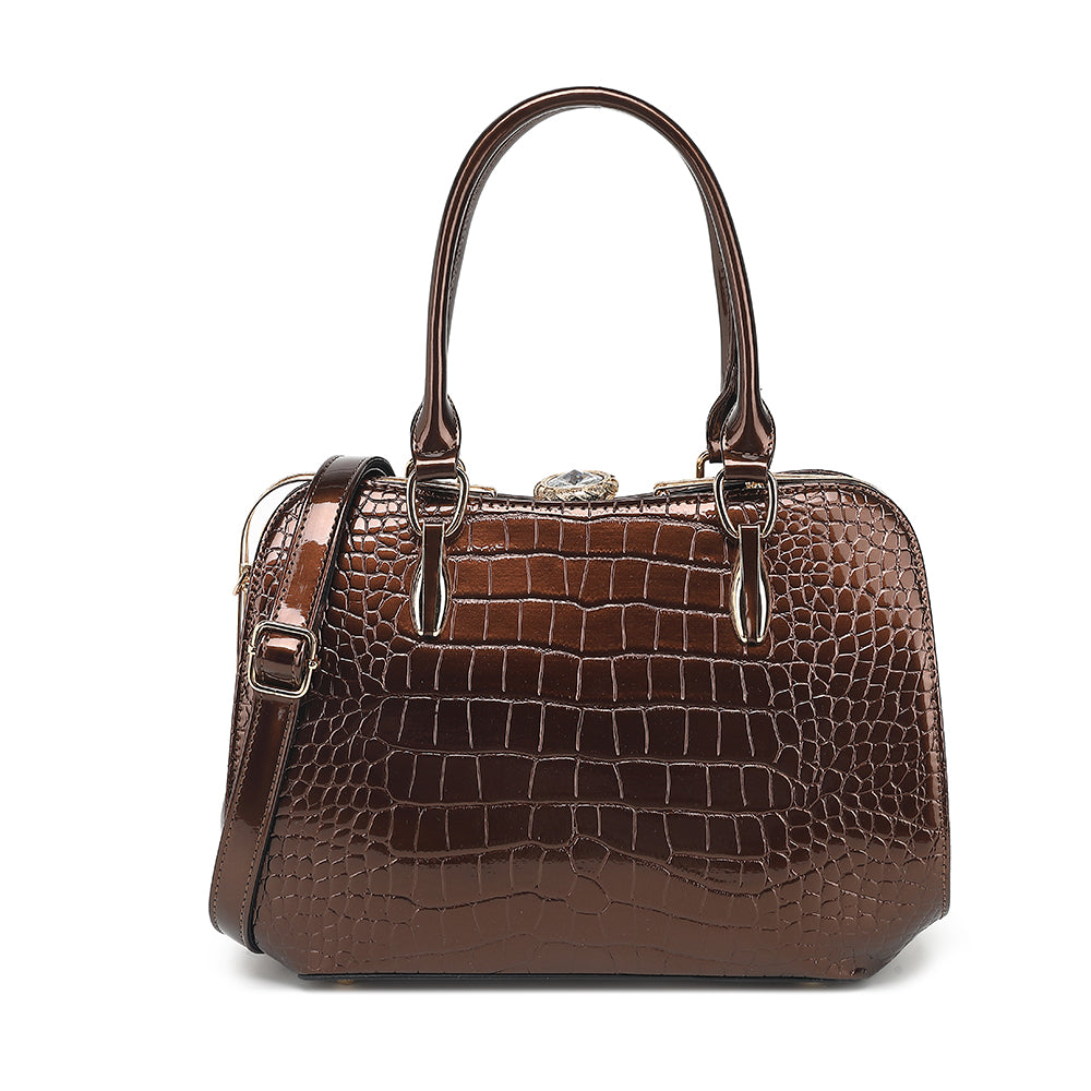 Croco Patent Leather Frame Satchel 2315