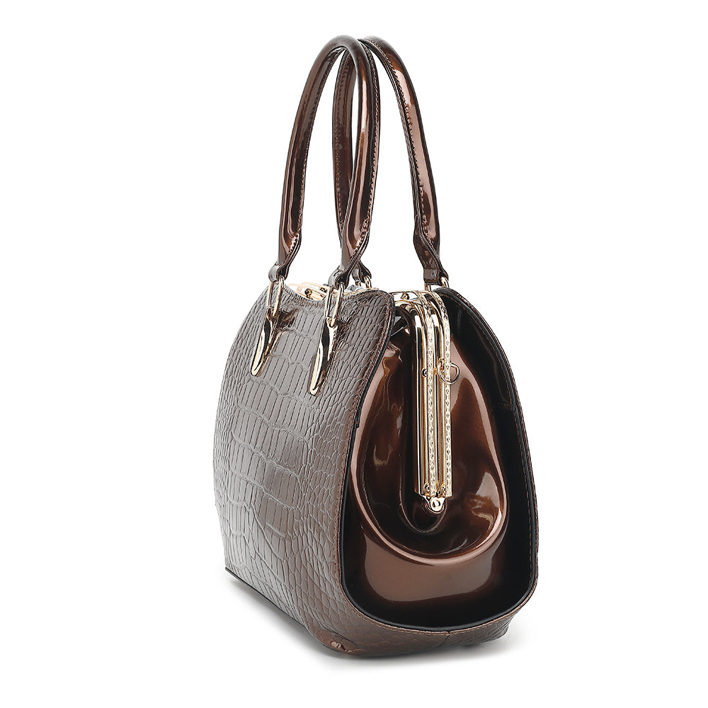 Croco Patent Leather Frame Satchel 2315