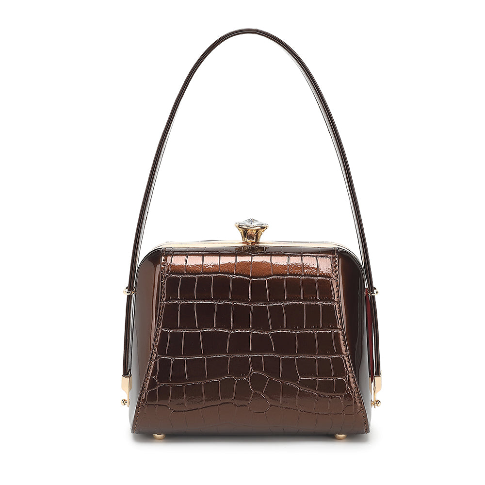 Small Croco Patent Leather Frame Satchel 2328