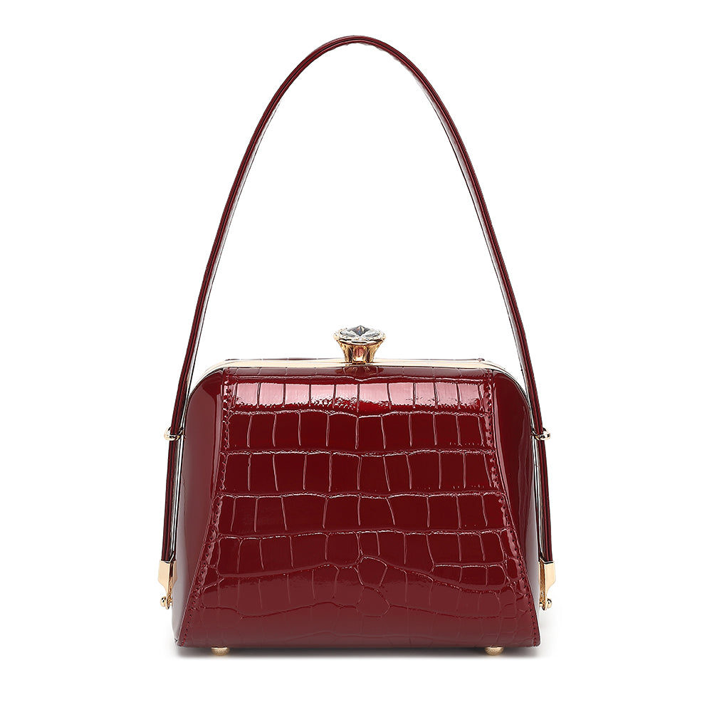 Small Croco Patent Leather Frame Satchel 2328