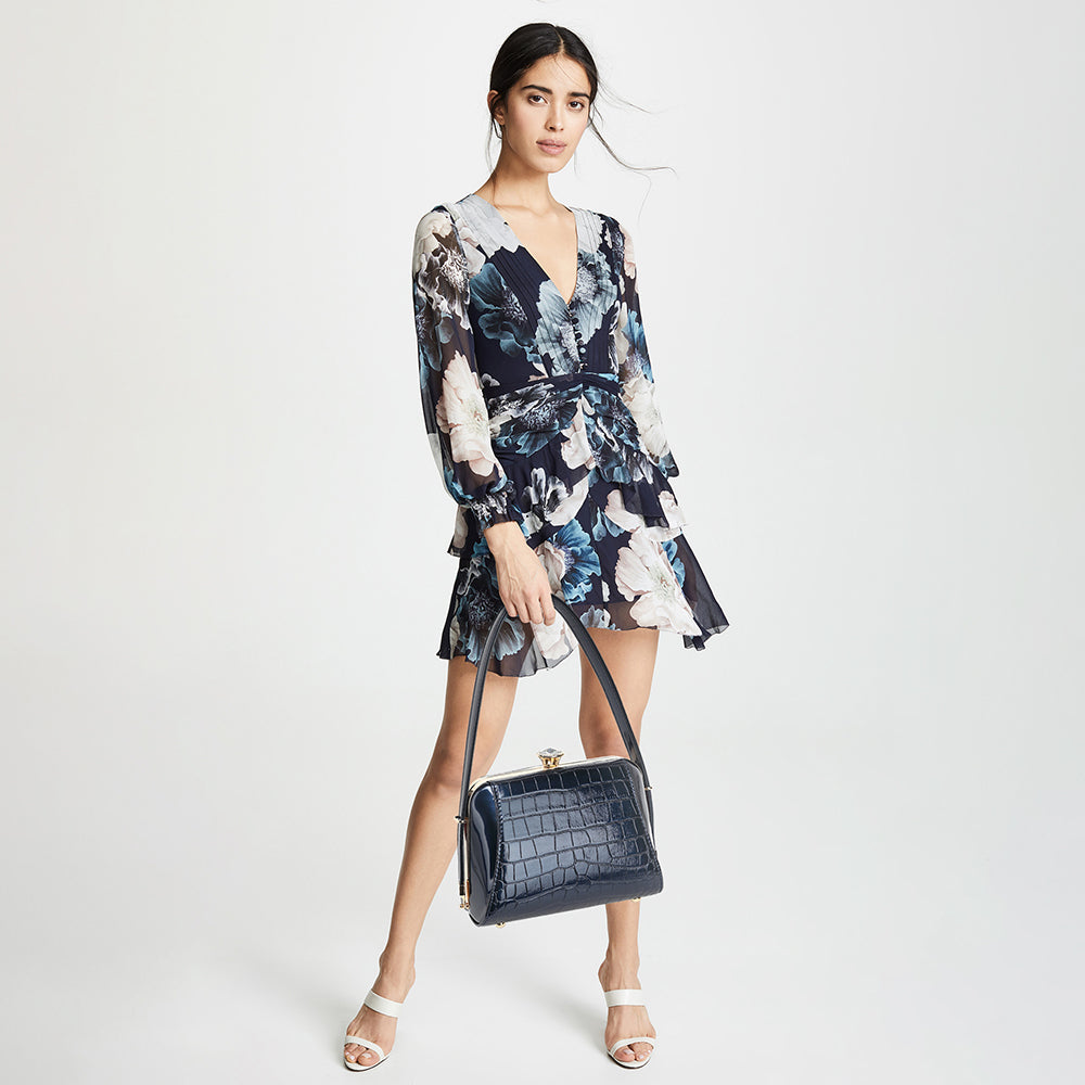 Small Croco Patent Leather Frame Satchel 2328