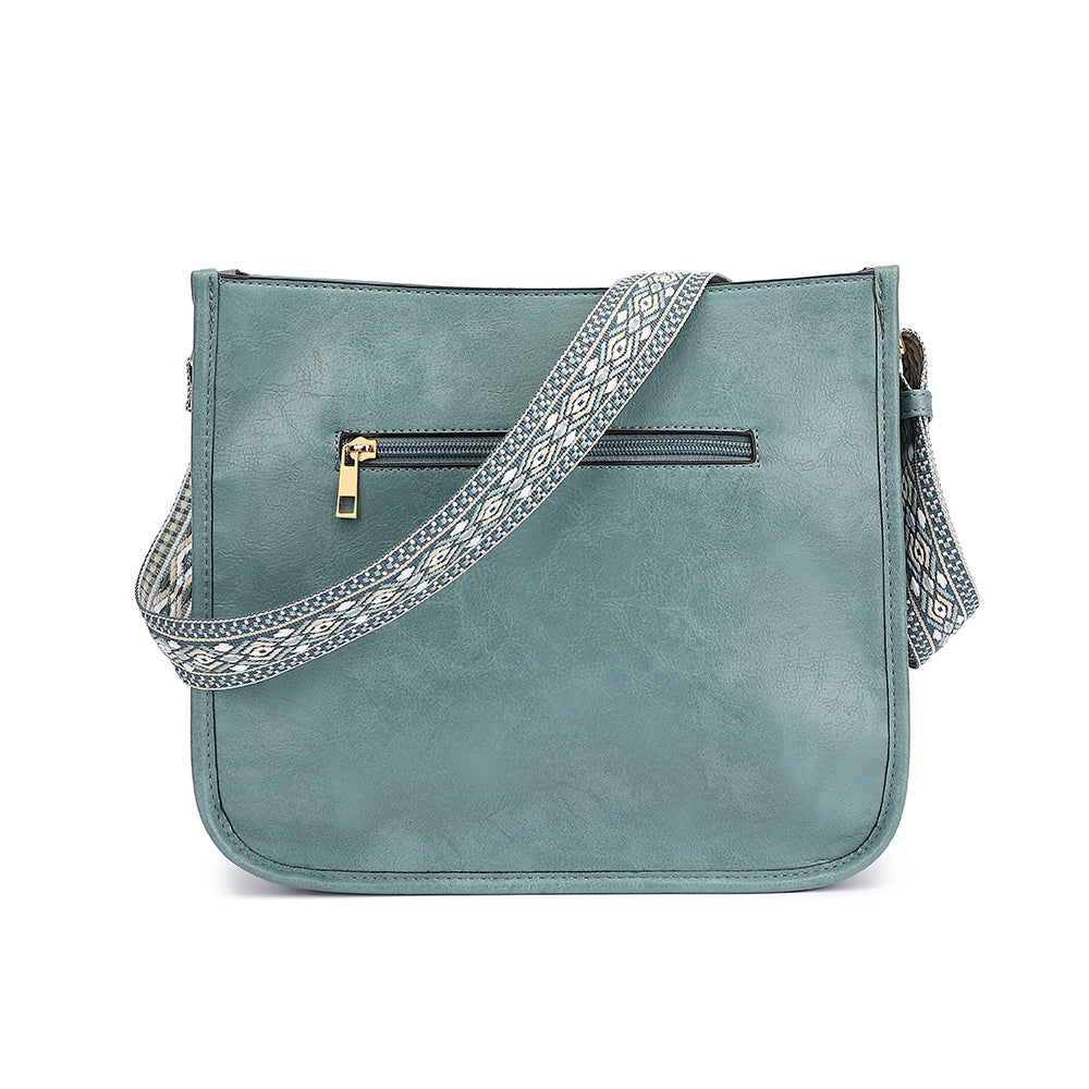 Crossbody Hobo with Guitar Strap and  Front Zip Pocket