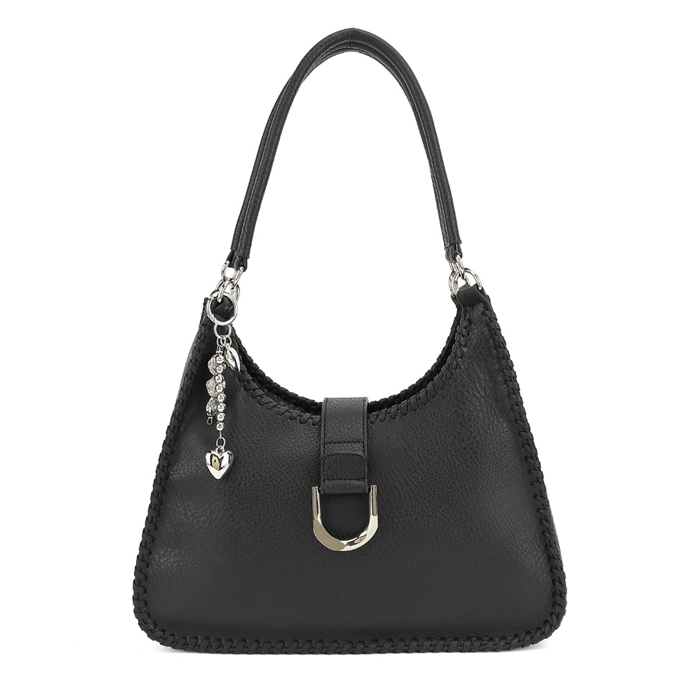 DOUBLE HANDLE SATCHEL WITH WHIPSTITCH DETAIL AND CHARM 24925