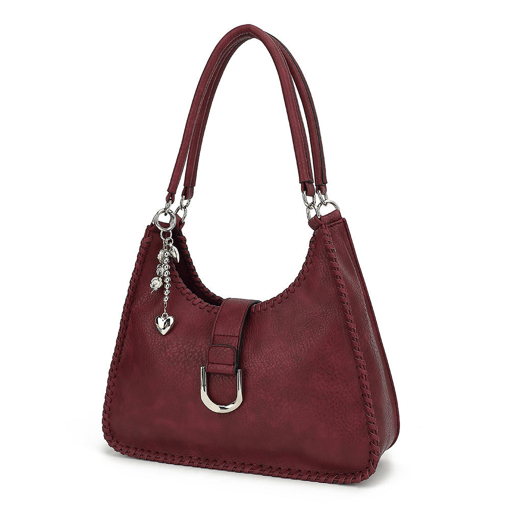 DOUBLE HANDLE SATCHEL WITH WHIPSTITCH DETAIL AND CHARM 24925