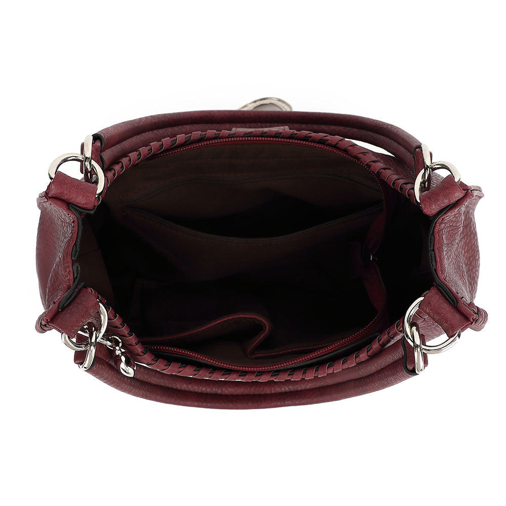 DOUBLE HANDLE SATCHEL WITH WHIPSTITCH DETAIL AND CHARM 24925