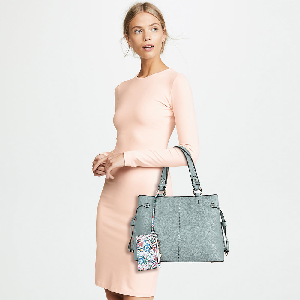 COLORBLK TRIPLE COMPARTMENT SATCHEL WITH HANGOFF AND CHARMS 25145