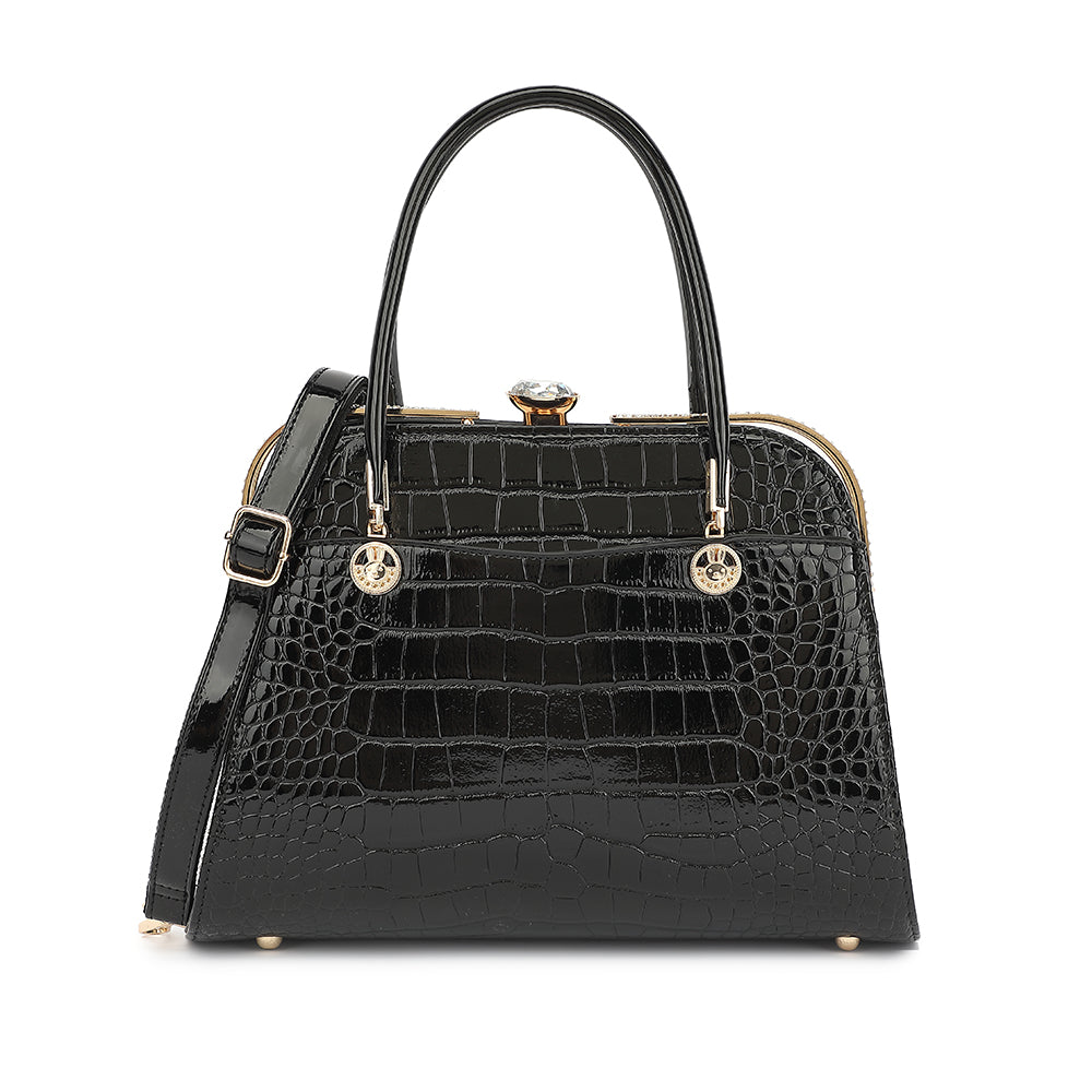 Croco Patent Leather Frame Satchel 3325