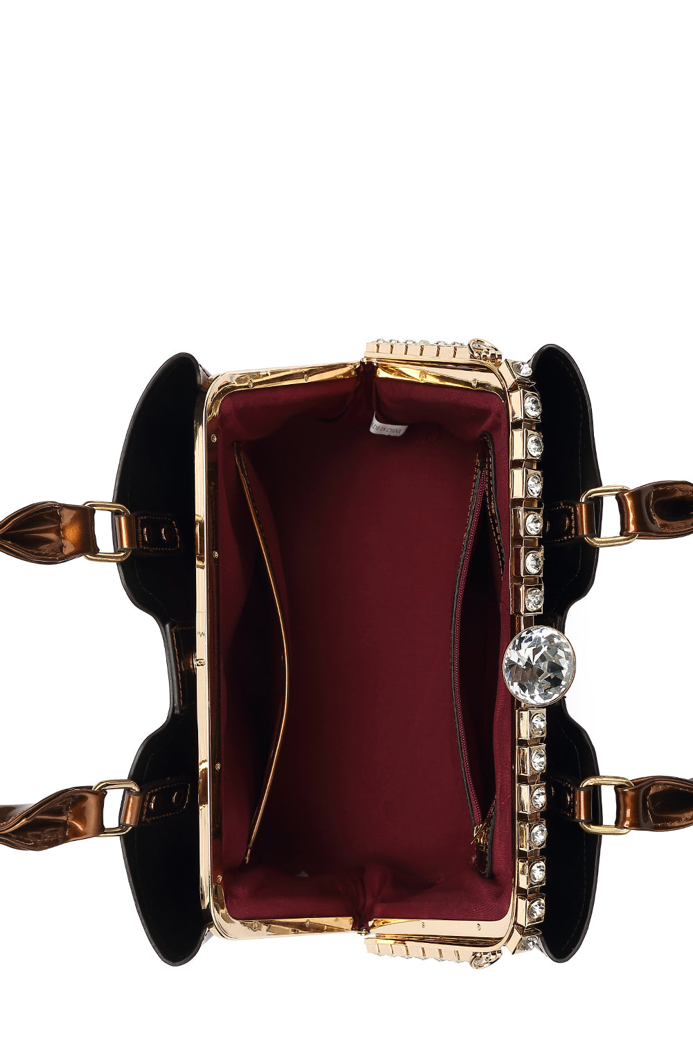 Double Handle Frame Satchel with Rhinestones Patent Leather 9465