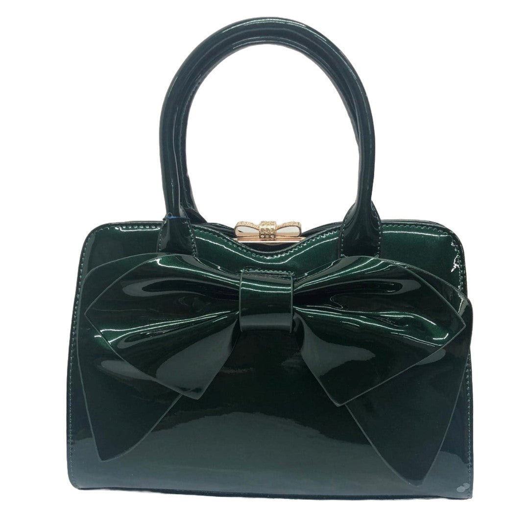 Bow Frame Satchel with Detachable Shoulder Strap patent leather 9466