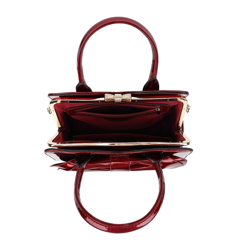 Bow Frame Satchel with Detachable Shoulder Strap patent leather 9466