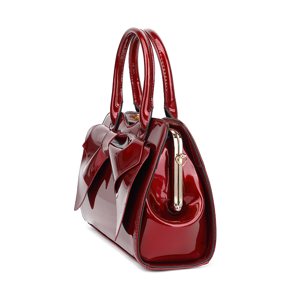 Bow Frame Satchel with Detachable Shoulder Strap patent leather 9466