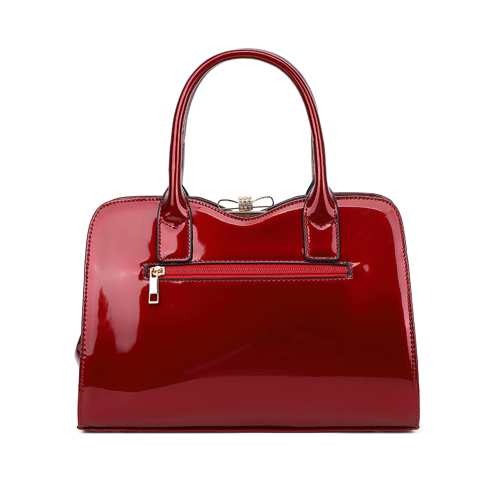 Bow Frame Satchel with Detachable Shoulder Strap patent leather 9466