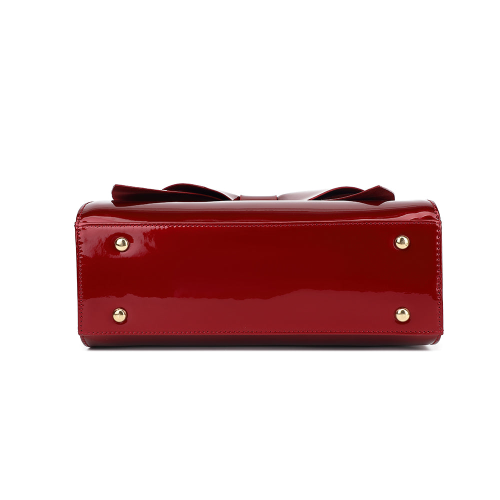 Bow Frame Satchel with Detachable Shoulder Strap patent leather 9466