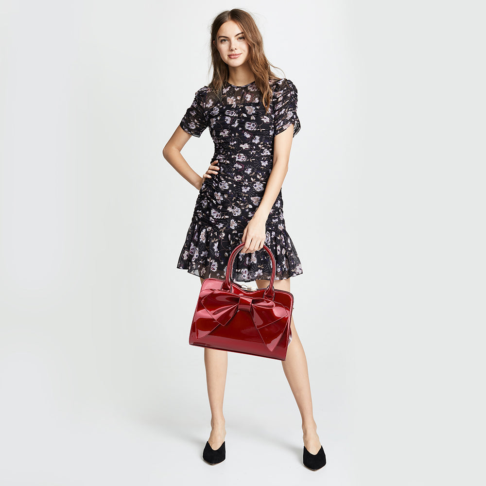 Bow Frame Satchel with Detachable Shoulder Strap patent leather 9466