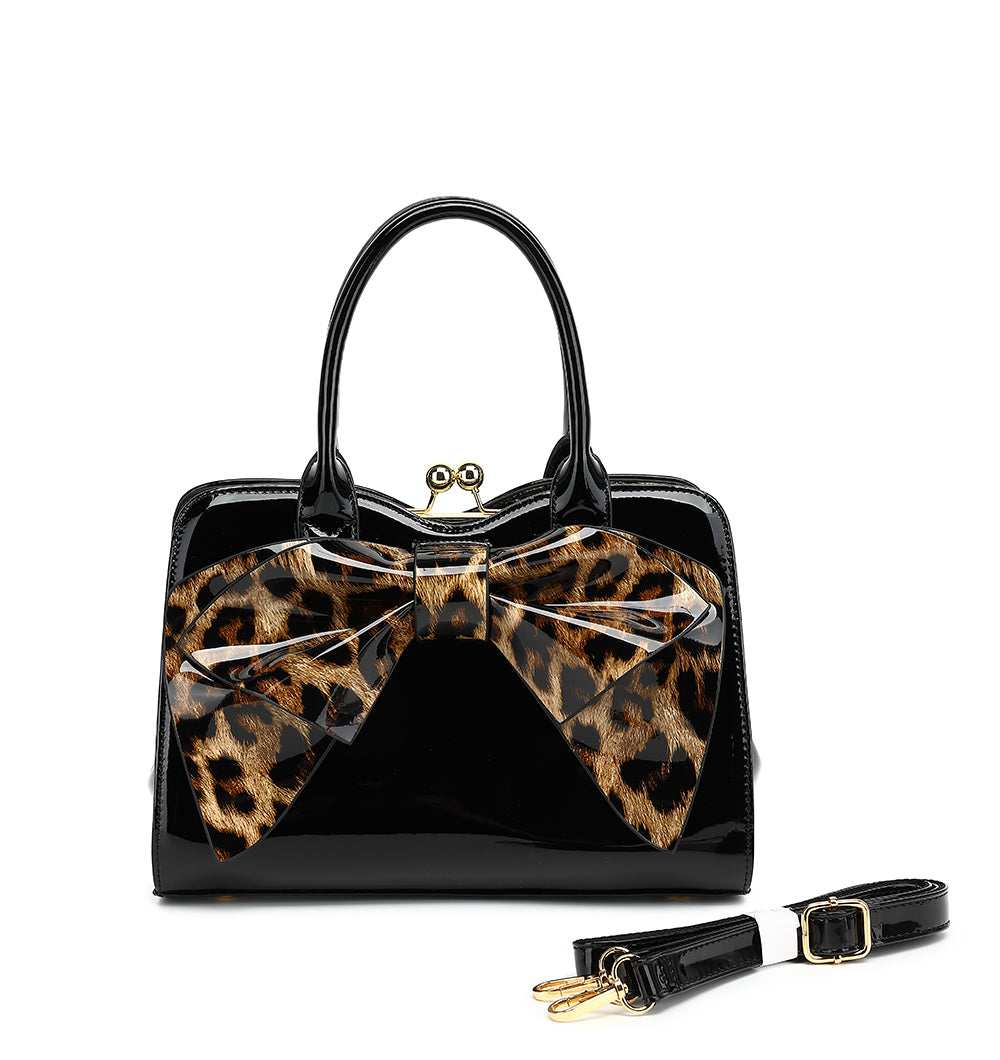 Bow Frame Satchel with Detachable Shoulder Strap patent leather