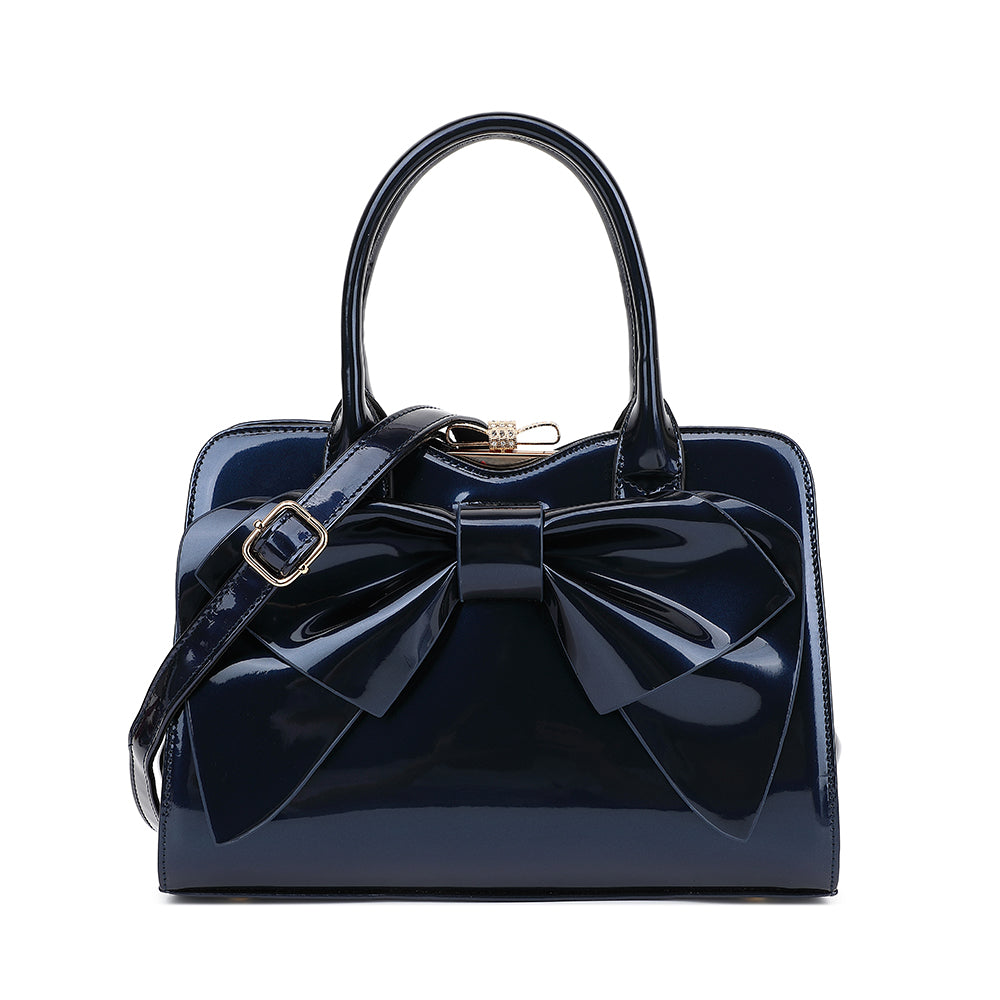 Bow Frame Satchel with Detachable Shoulder Strap patent leather 9466