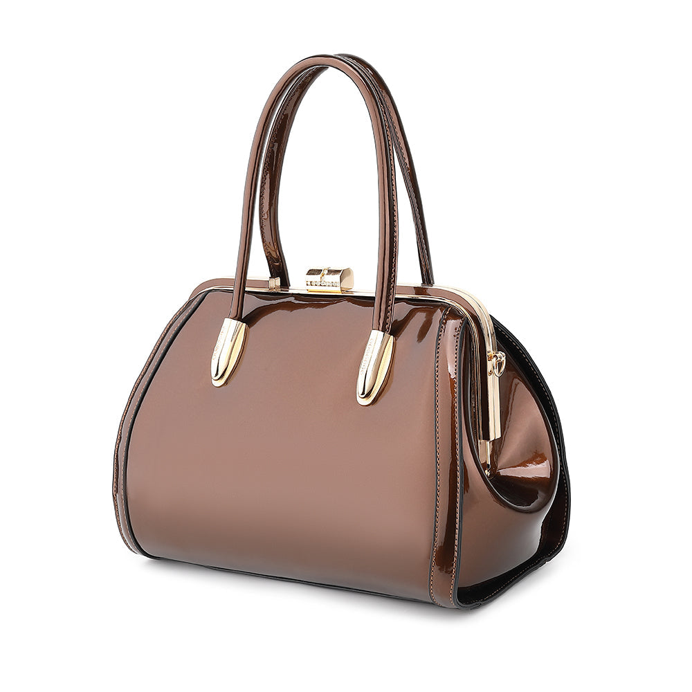 Patent Leather Double Handle Frame Satchel