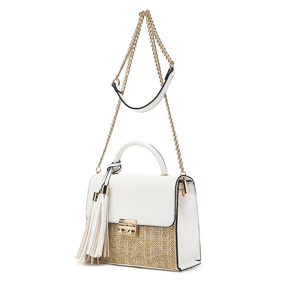 Straw Top Handle Flap Crossbody with Tassels