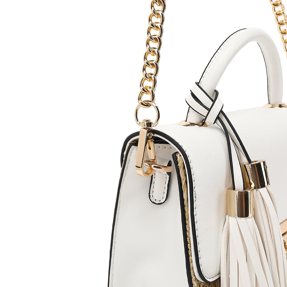 Straw Top Handle Flap Crossbody with Tassels