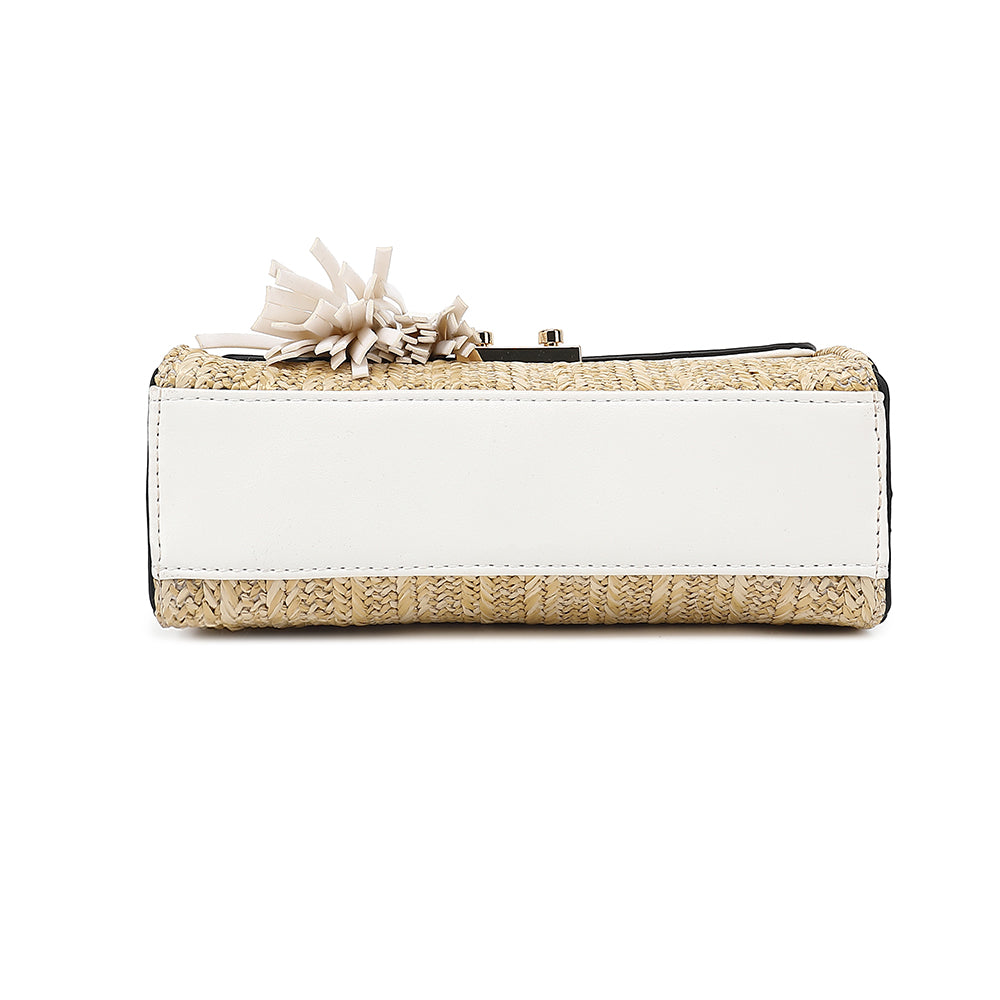 Straw Top Handle Flap Crossbody with Tassels