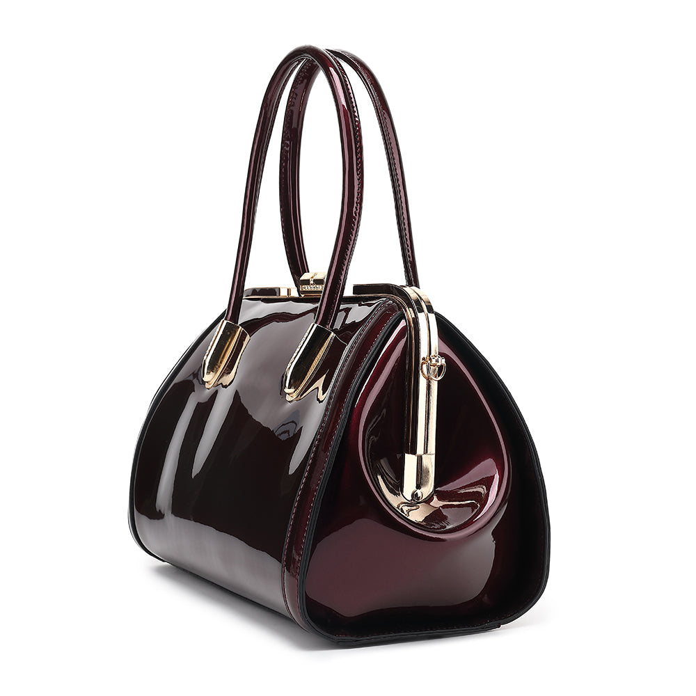 Patent Leather Double Handle Frame Satchel 1691
