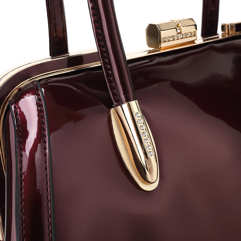 Patent Leather Double Handle Frame Satchel 1691