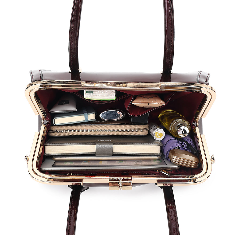 Patent Leather Double Handle Frame Satchel 1691