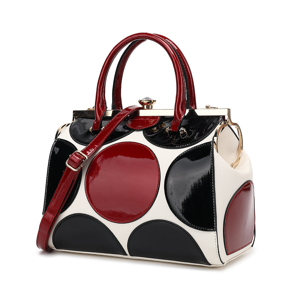 2 in 1 Polka Dot Patent Frame Satchel with Wallet (Pink Bone without wallet)