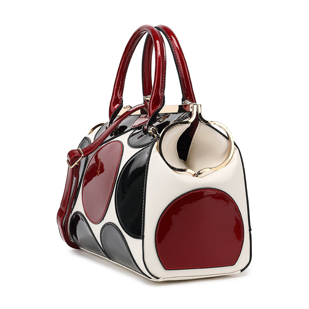2 in 1 Polka Dot Patent Frame Satchel with Wallet (Pink Bone without wallet)