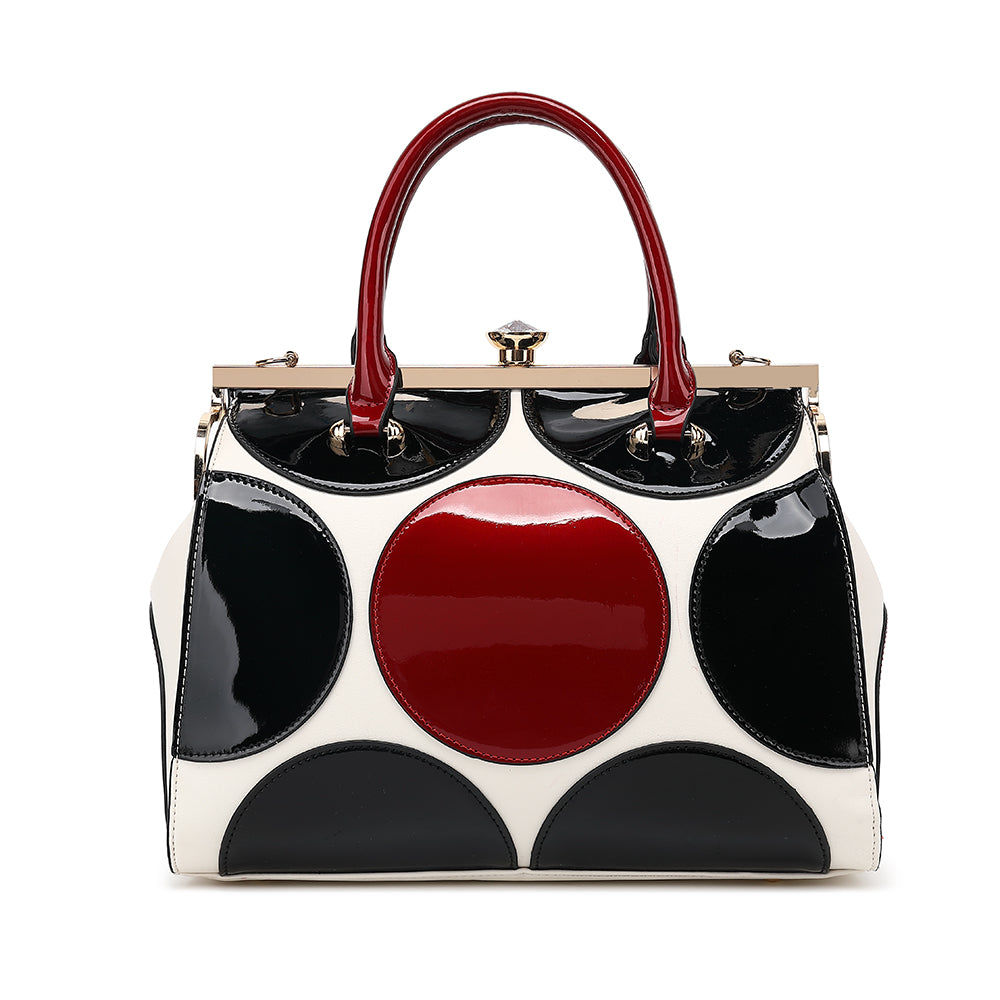 2 in 1 Polka Dot Patent Frame Satchel with Wallet