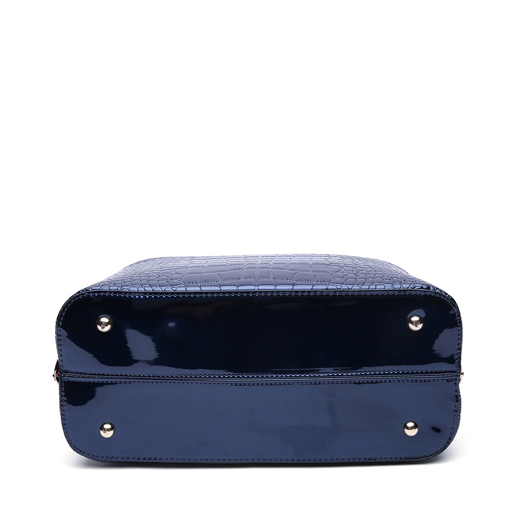 Patent Croco Rhinestone Lock Frame Satchel