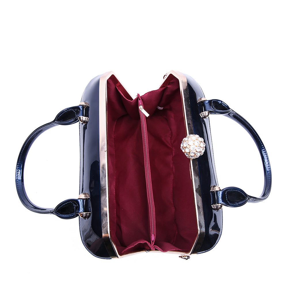Patent Croco Rhinestone Lock Frame Satchel