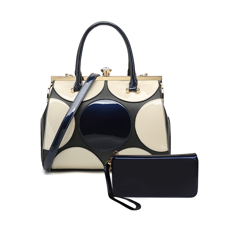2 in 1 Polka Dot Patent Frame Satchel with Wallet