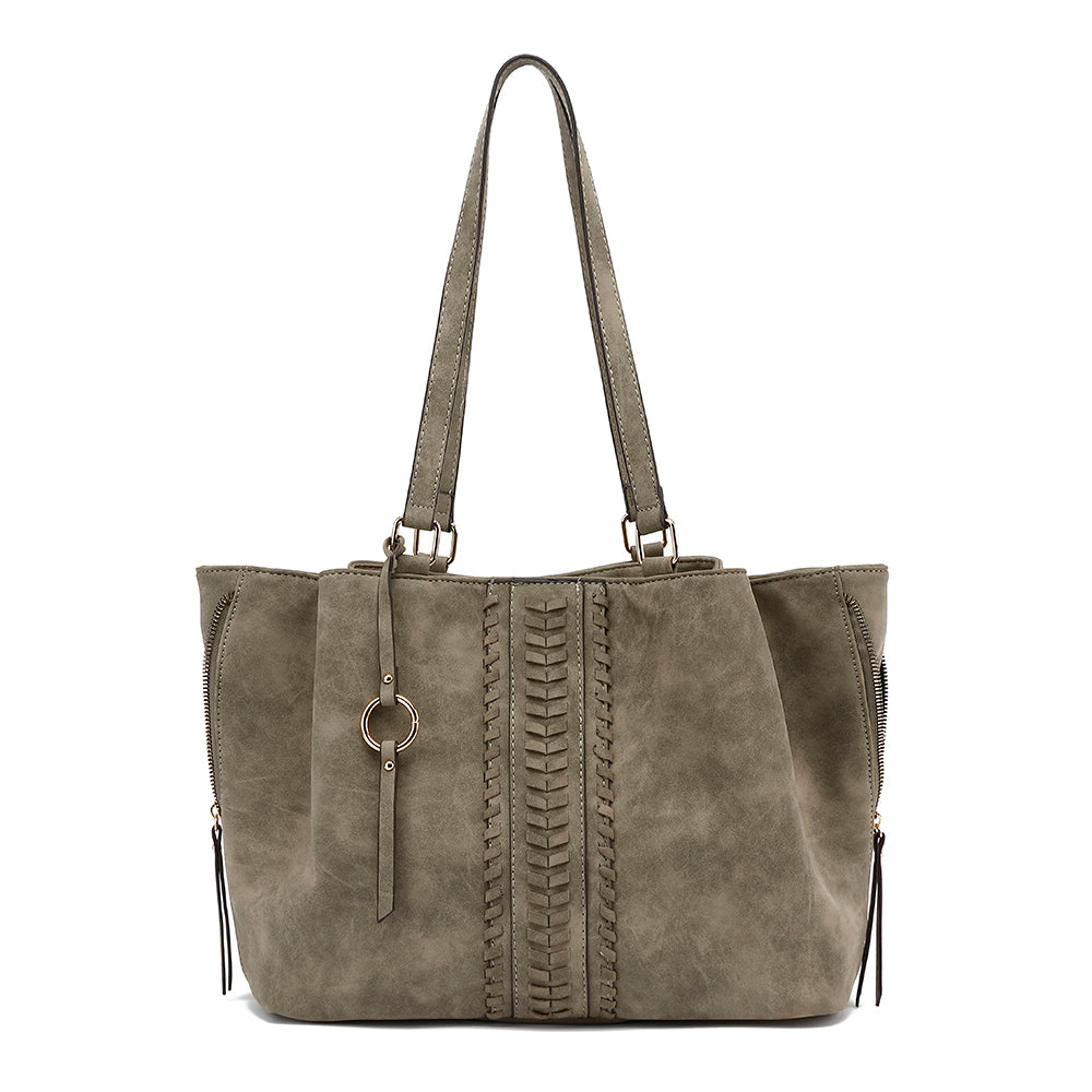 Triple Compartment Nubuck Tote