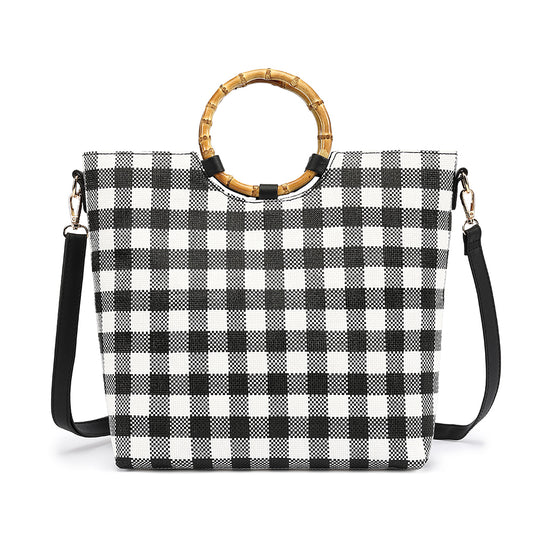 Straw Bamboo Ring Handle Tote 21568