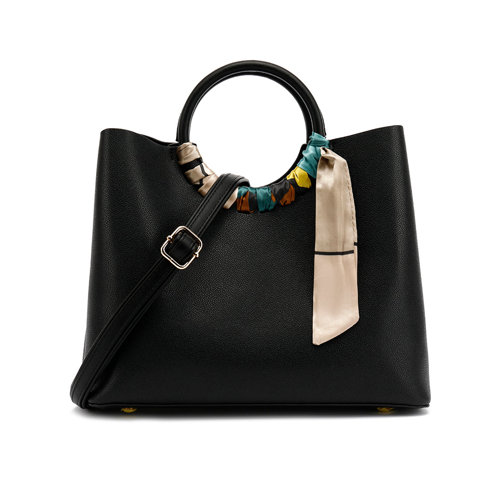 Ring Handle Satchel With Scarf Detail